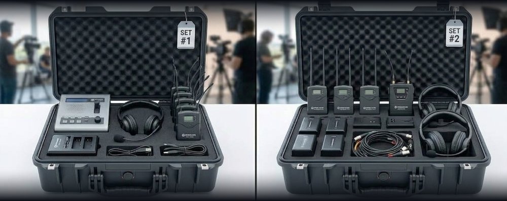 Hollyland talkback headset sets in cases